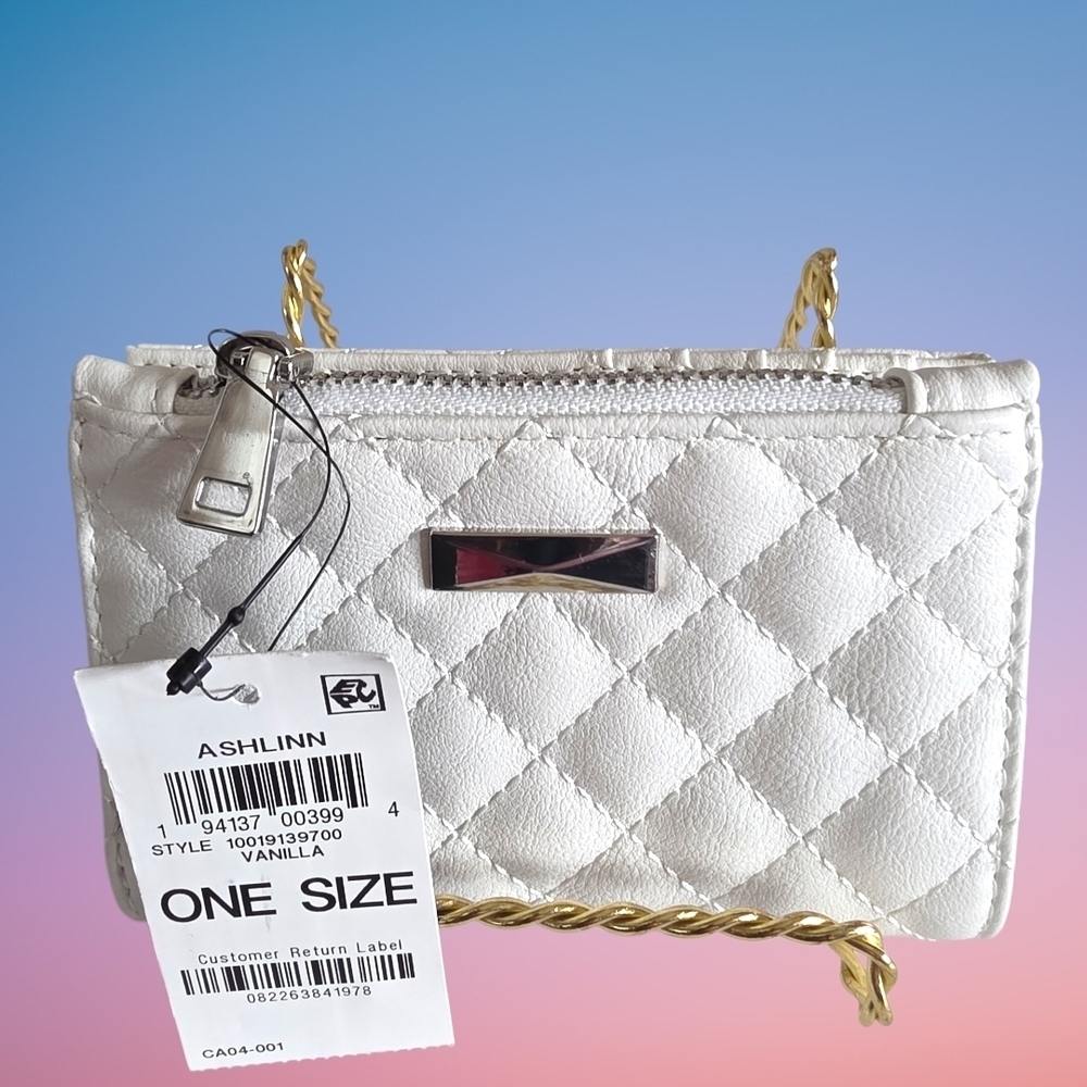 INC Ashlinn Vanilla Quilted Mini Wallet NWT Snap & Zip Coin Purse